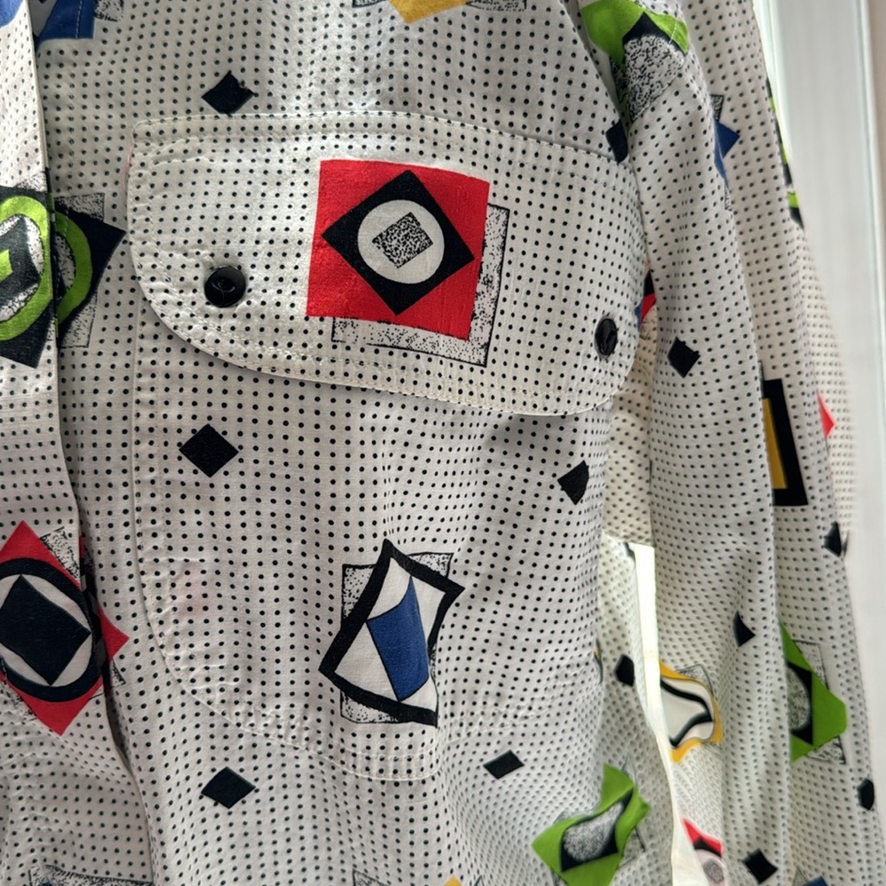 Vtg. Liz Wear long sleeve 100% cotton 80’s 90’s geometric pattern blouse - Picture 3 of 9